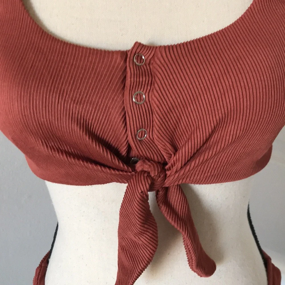 BROWN Ribbed Tie Front Bikini Set | S